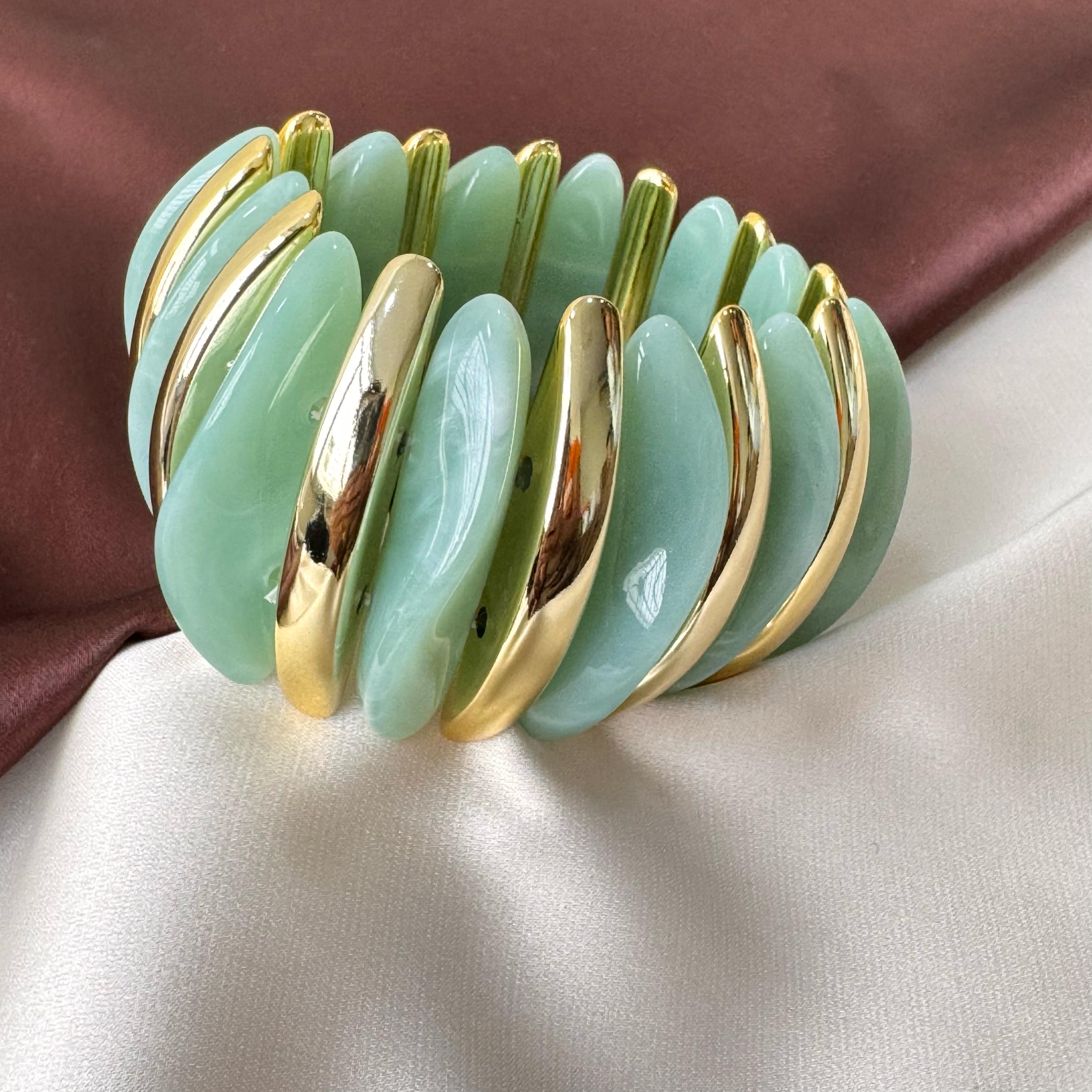 TFC Sea Green Gold Plated Stretchable Bracelet