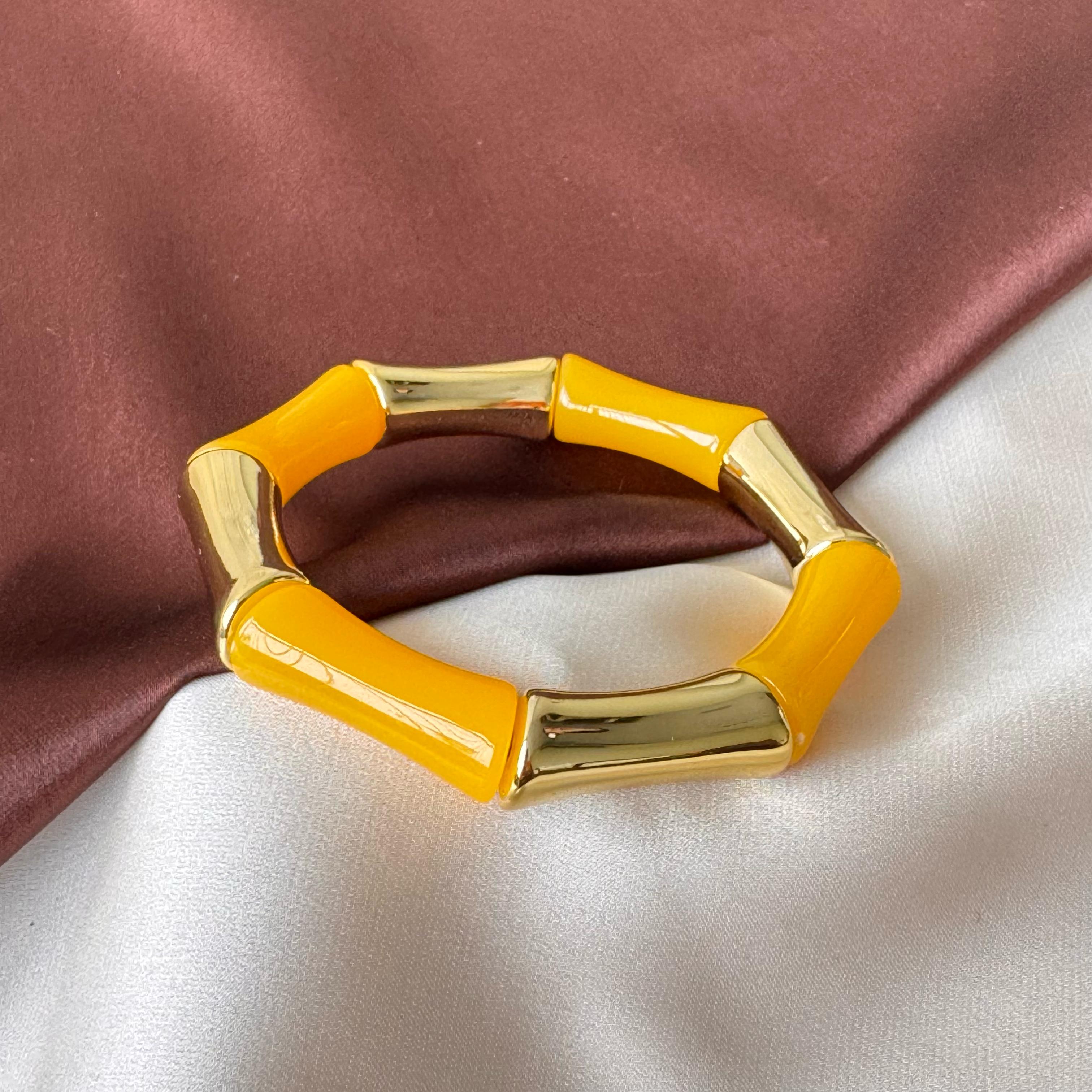 TFC Yellow Bead Gold Plated Stretchable Bracelet