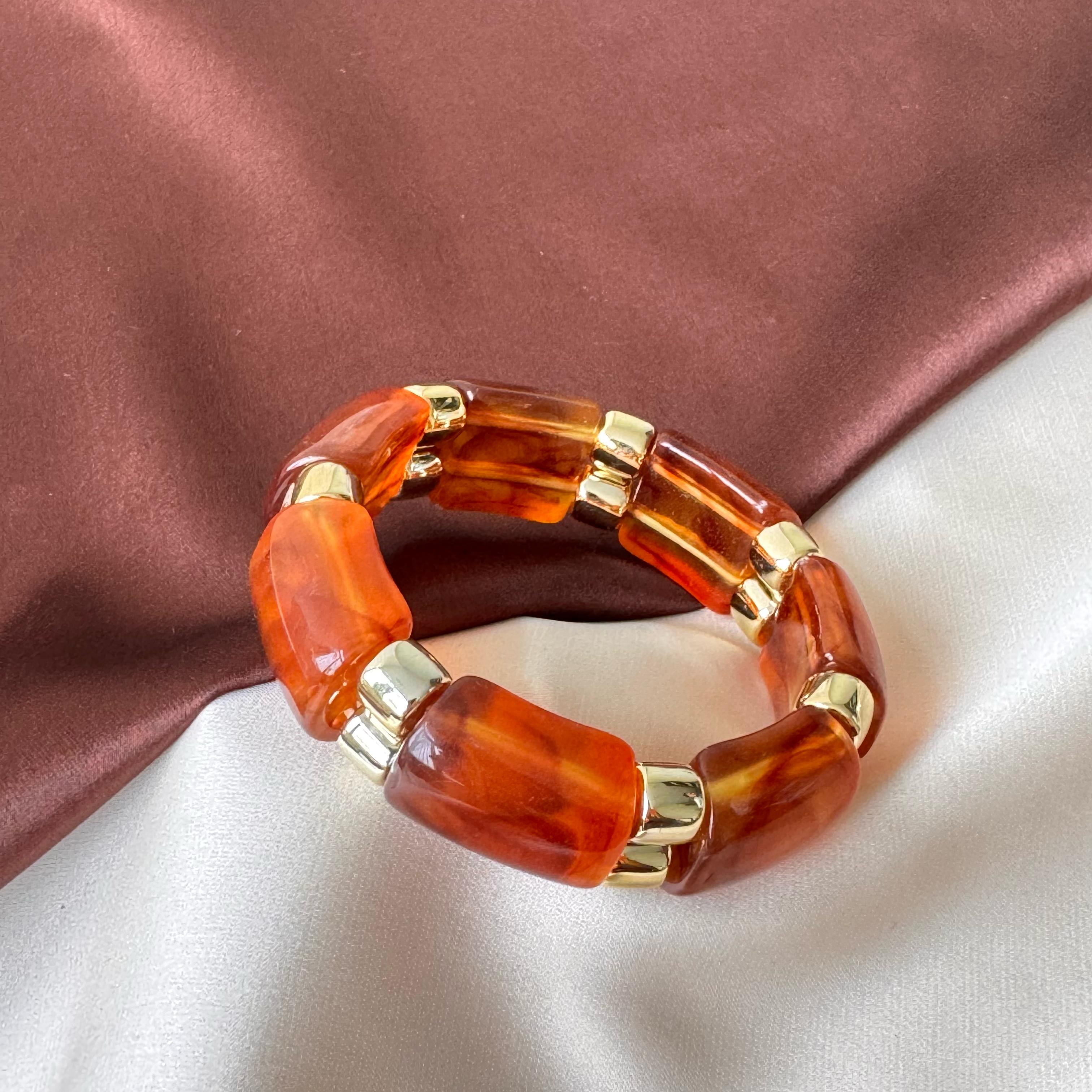 TFC Brown Bead Gold Plated Stretchable Bracelet