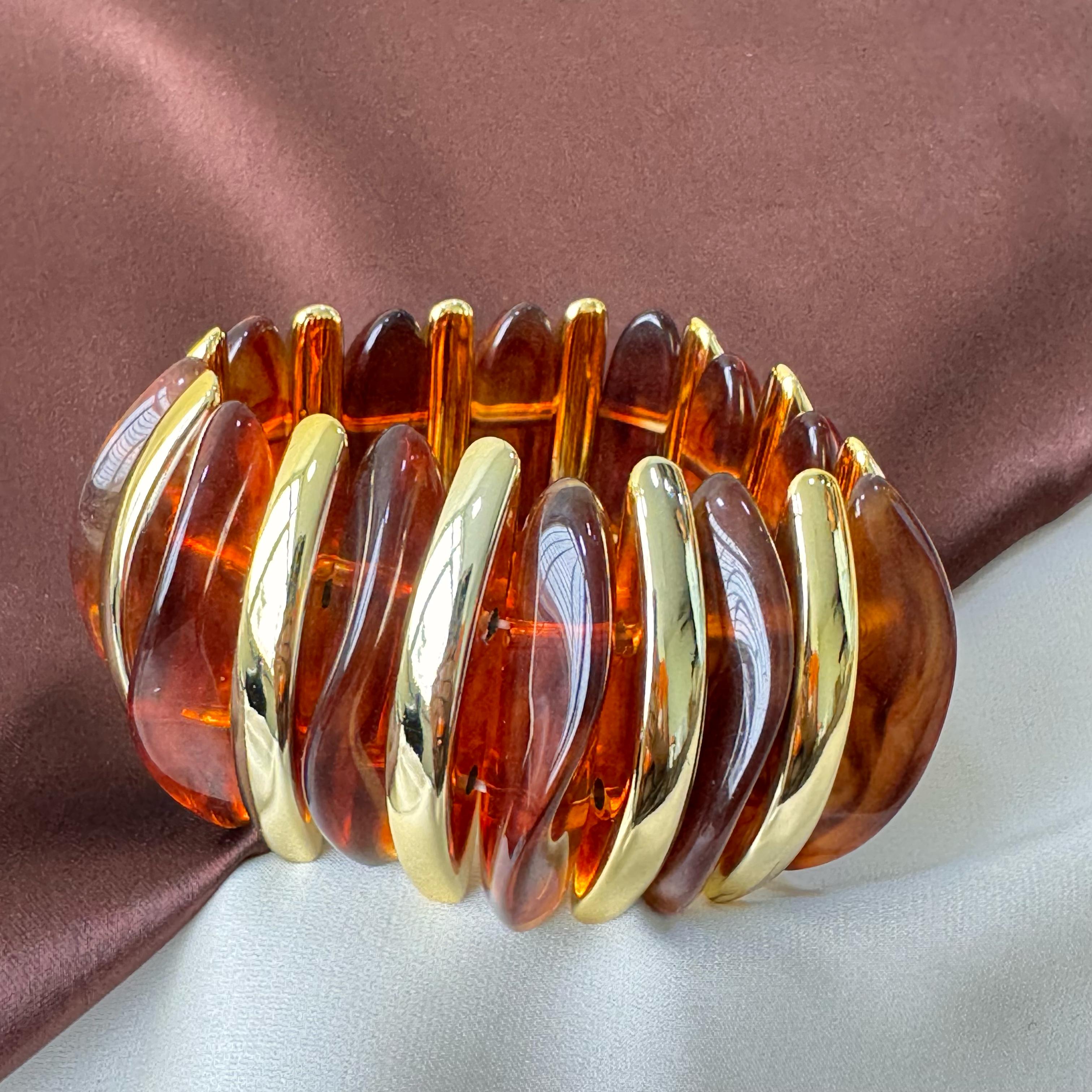TFC Wood Crysto Gold Plated Stretchable Bracelet