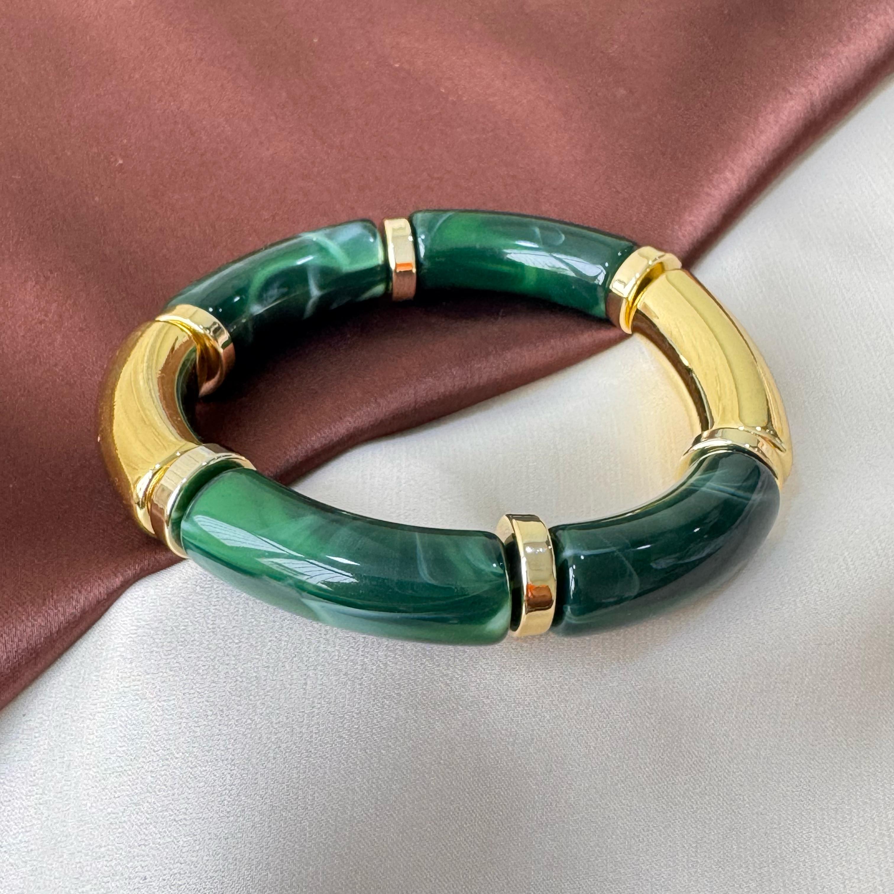 TFC Kelly Green Gold Plated Stretchable Bracelet