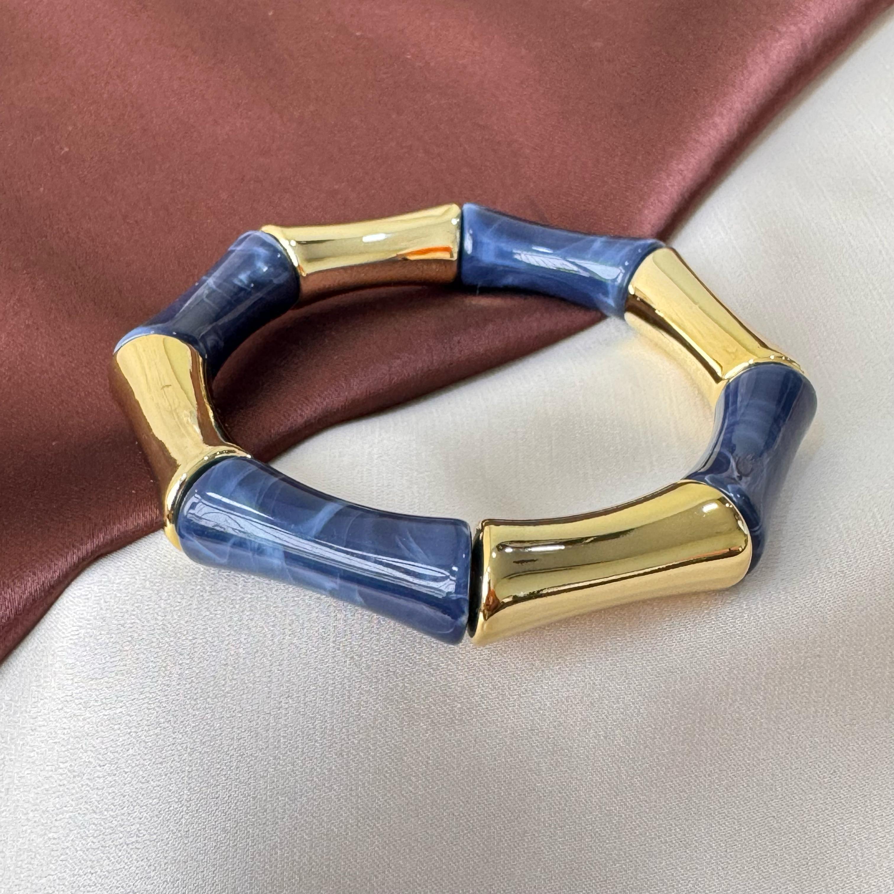 TFC Royal Blue Gold Plated Stretchable Bracelet