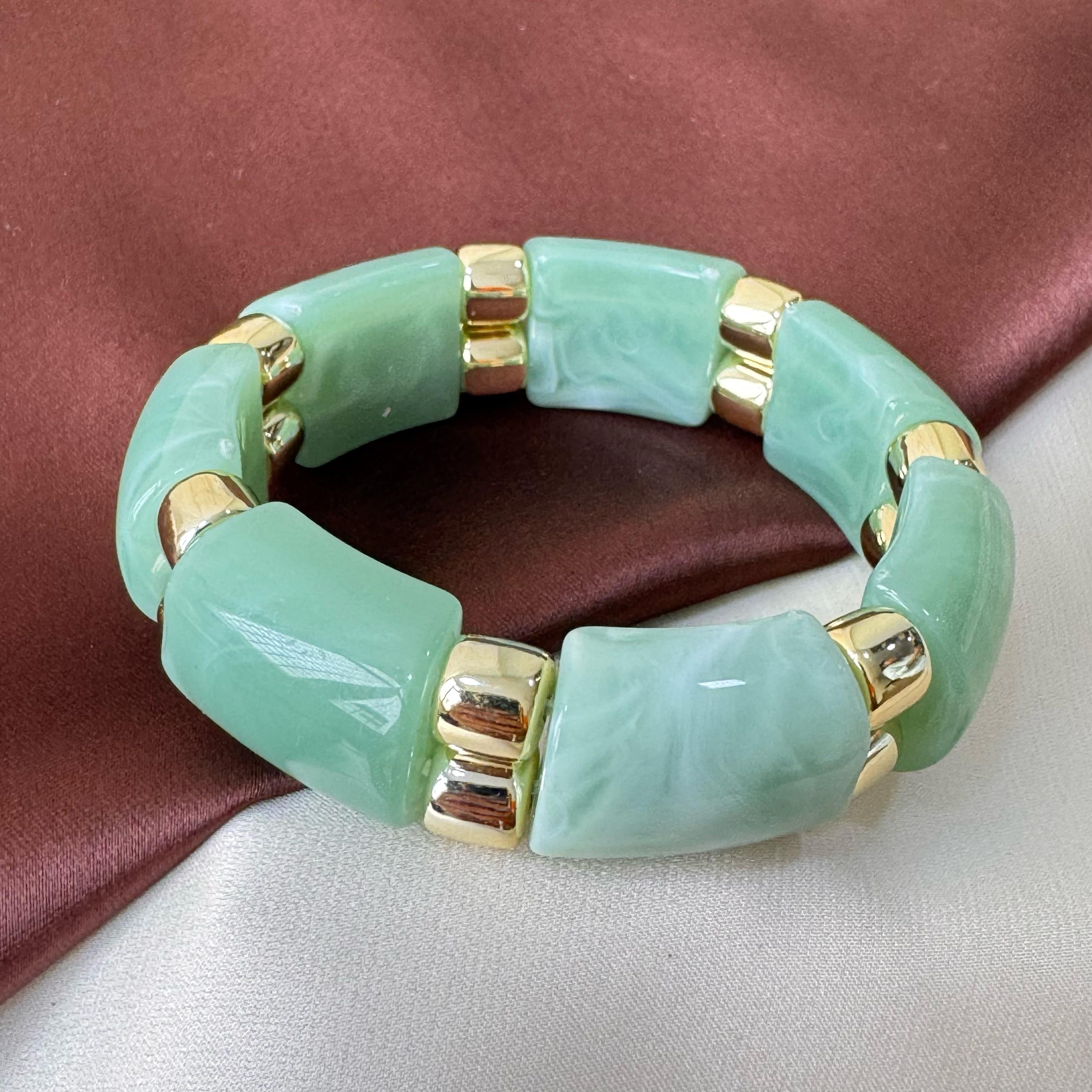 TFC Light Green Gold Plated Stretchable Bracelet