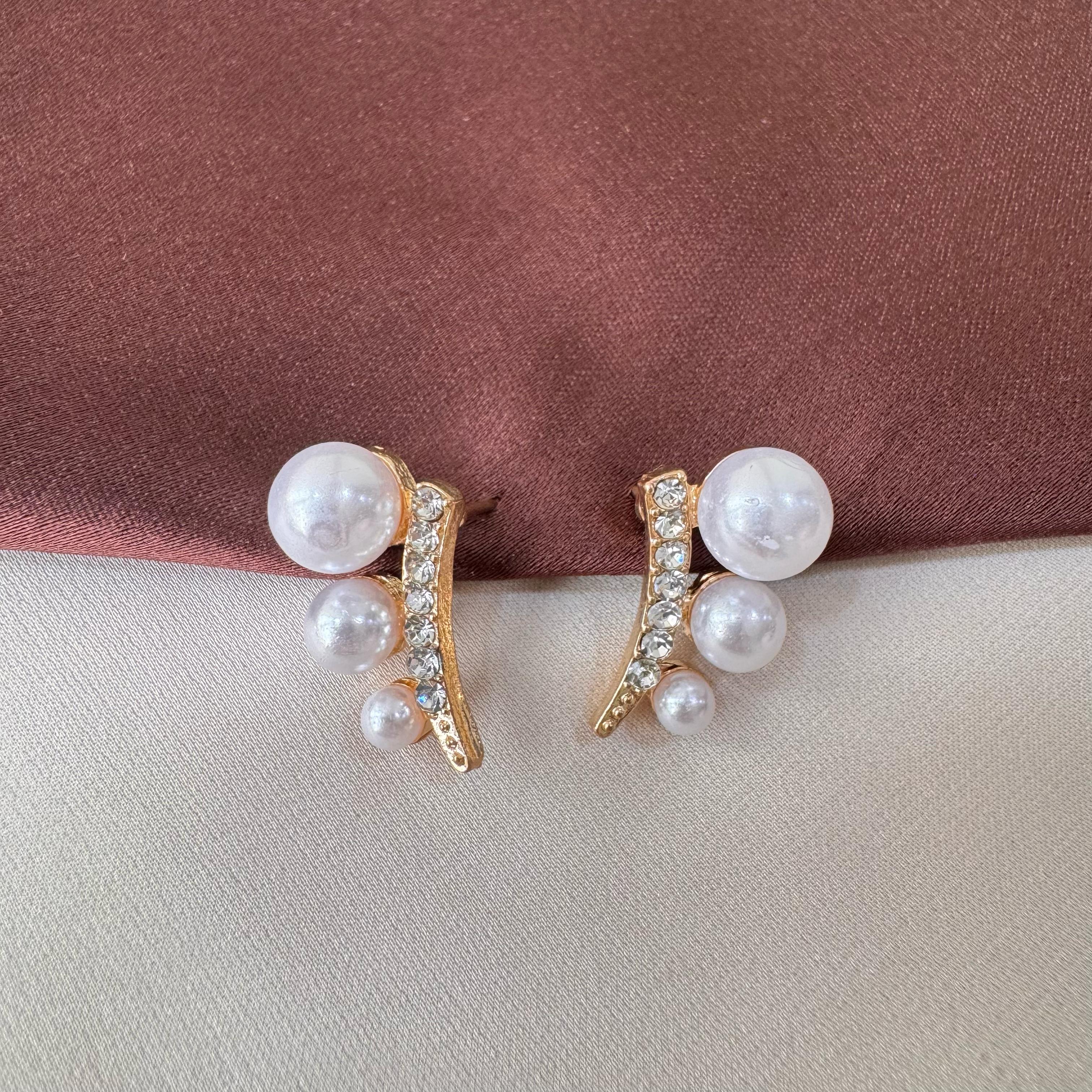 TFC Trio Pearl Gold Plated Stud Earrings
