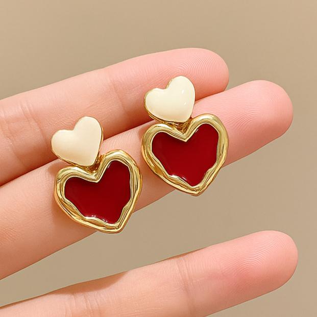 TFC Red Heart Gold Plated Dangler Earrings