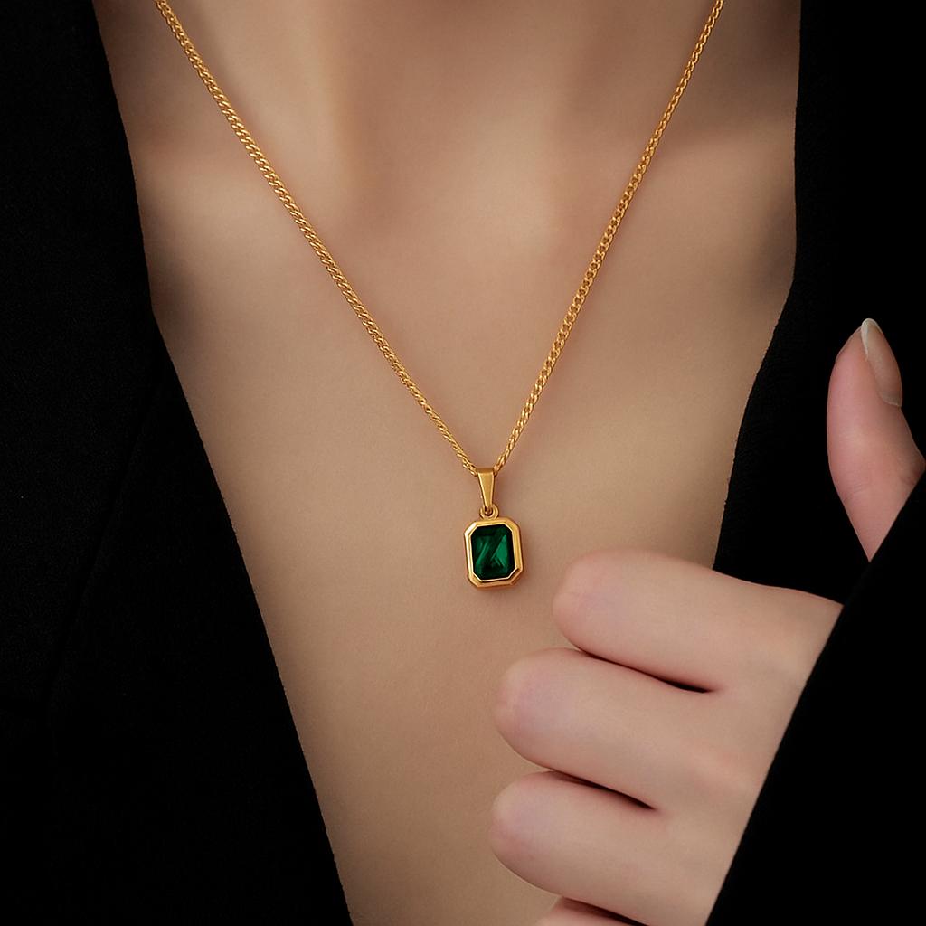 TFC Green Glory Gold Plated Pendant Necklace