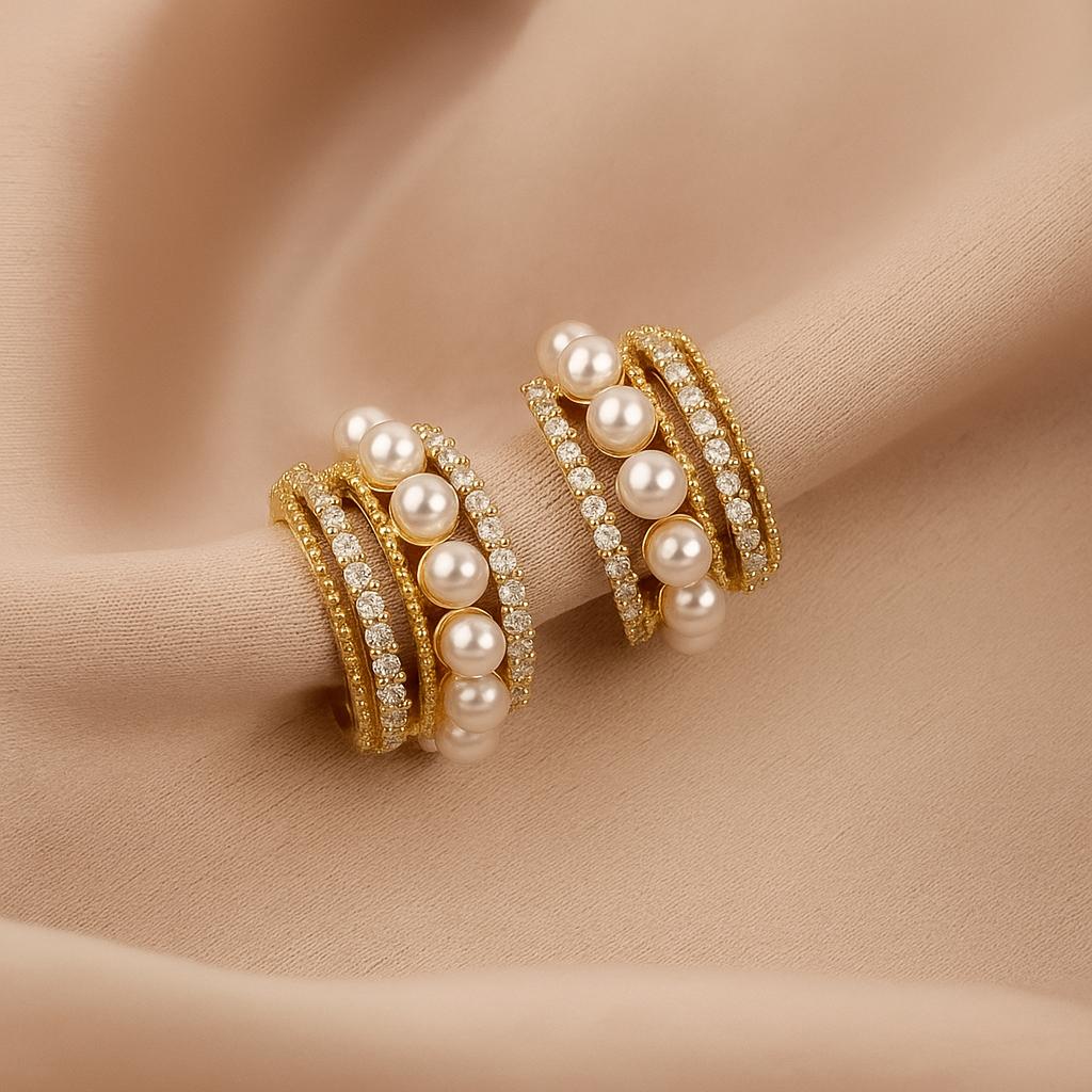 TFC Pearl Line Gold Plated Hoop Earrings