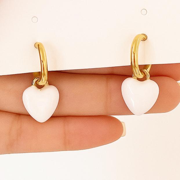 TFC White Heart Gold Plated Dangler Earrings