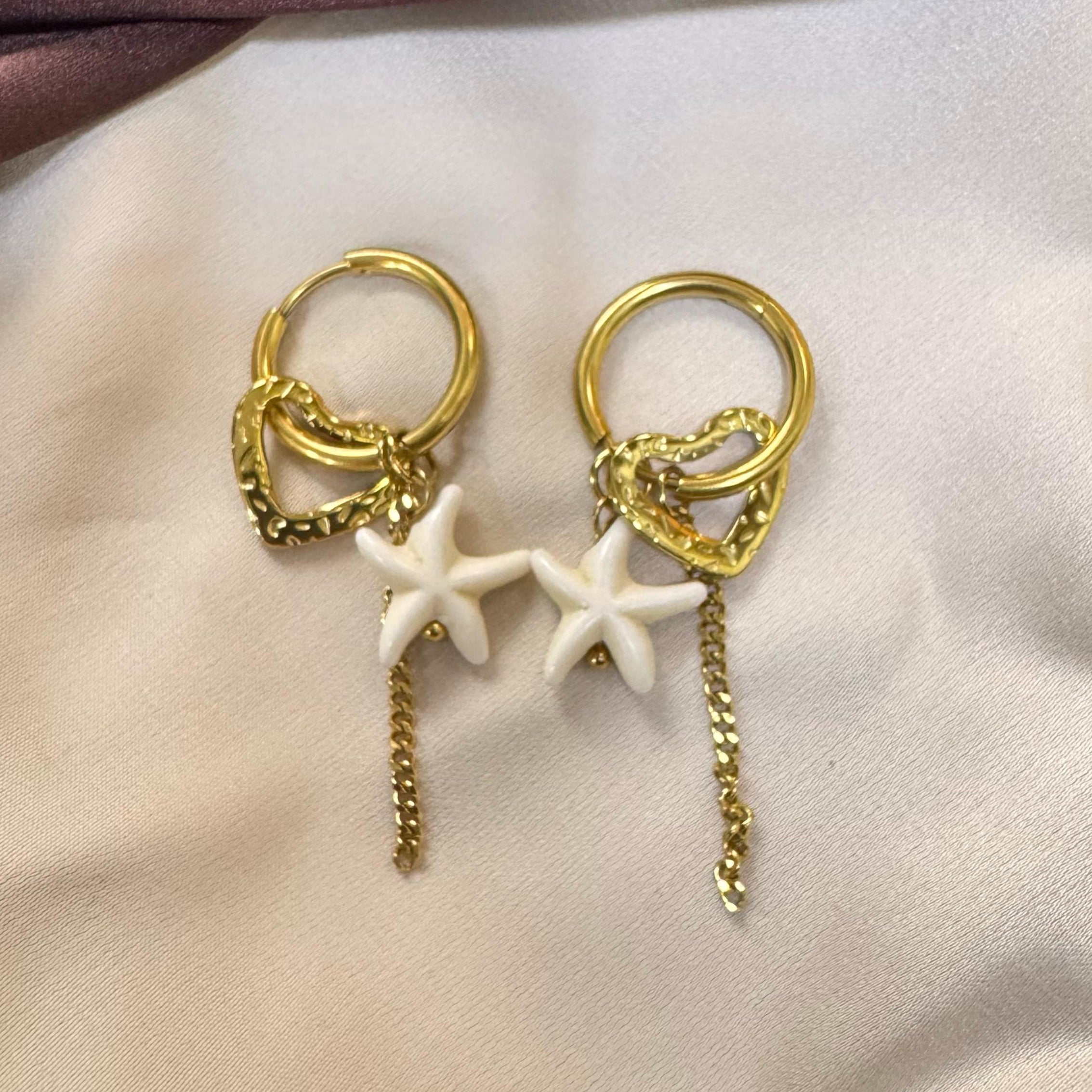 TFC White Star & Heart Gold Plated Dangler Earrings