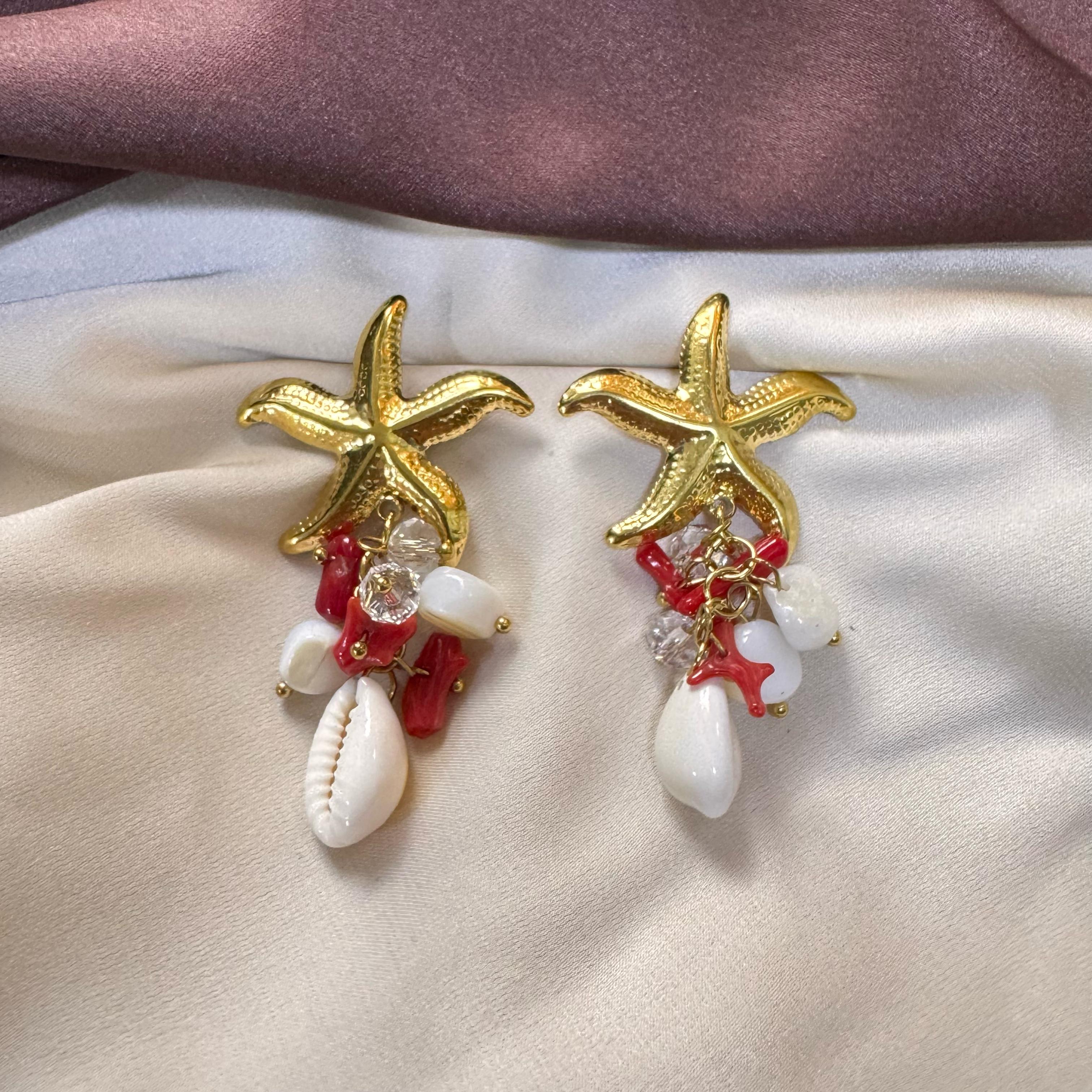 TFC Red Star Gold Plated Dangler Earrings