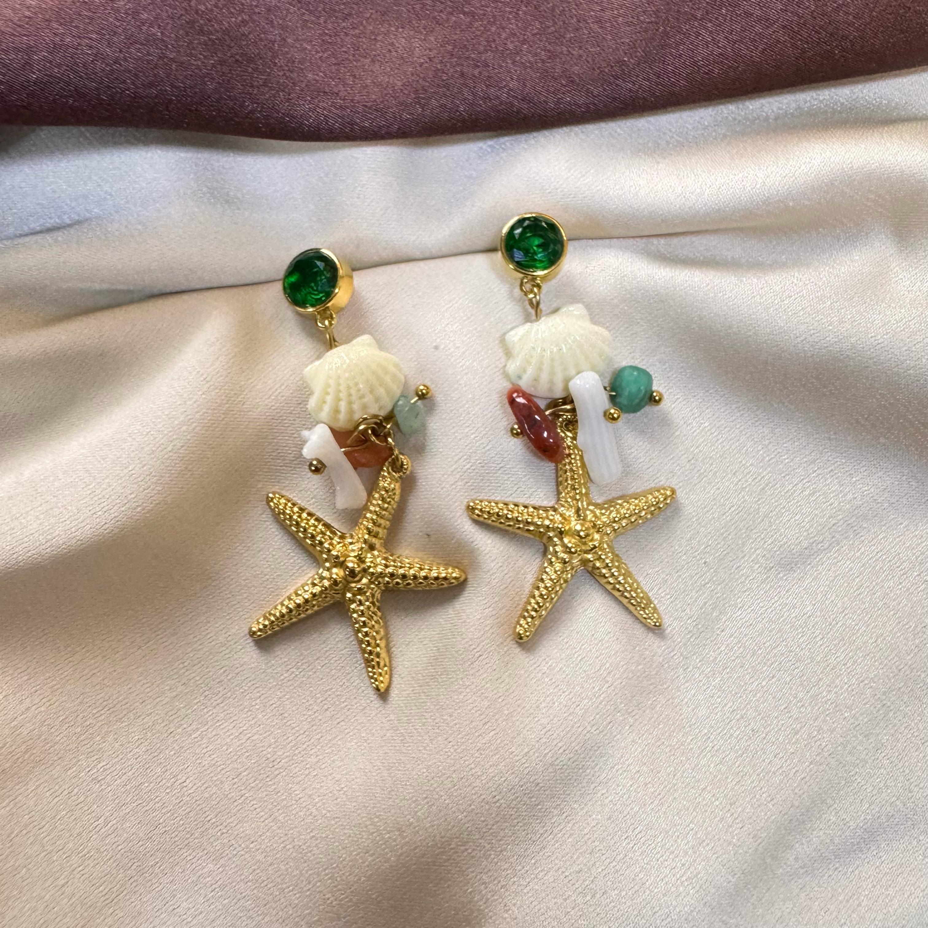TFC Star Shell Gold Plated Dangler Earrings