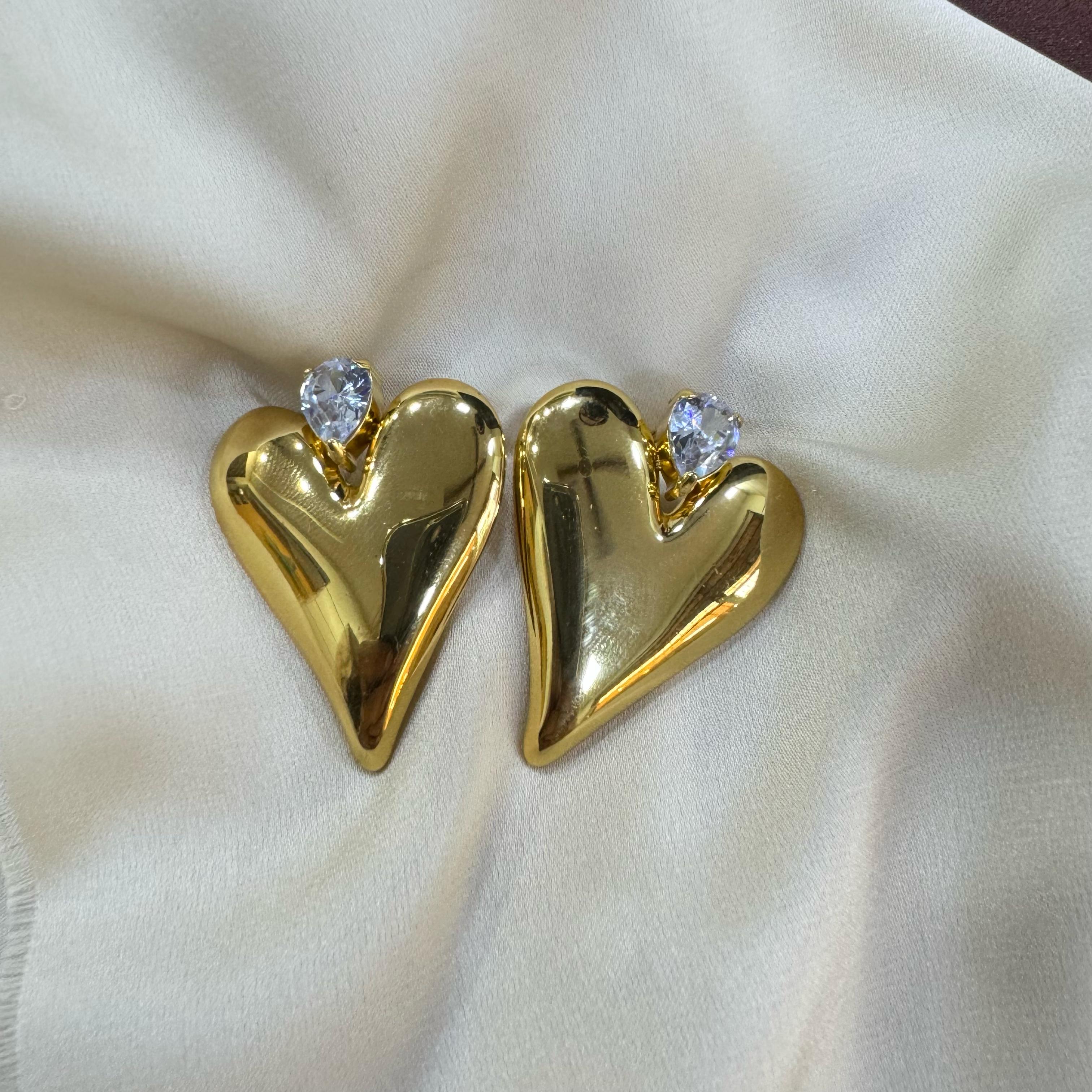 TFC Stone Heart Gold Plated Stud Earrings