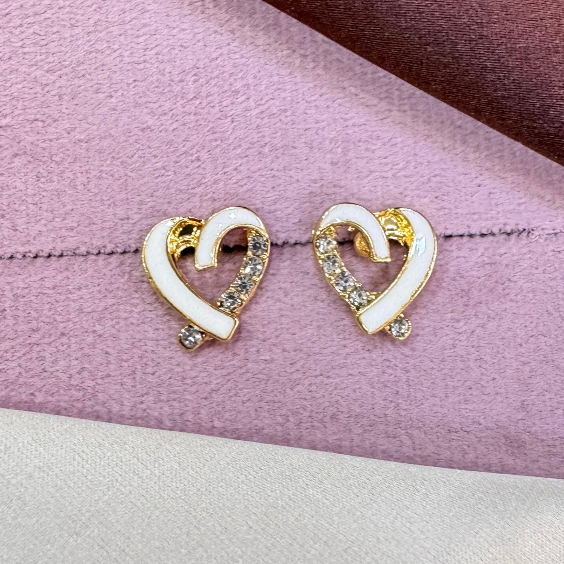 TFC White Heart Gold Plated Stud Earrings