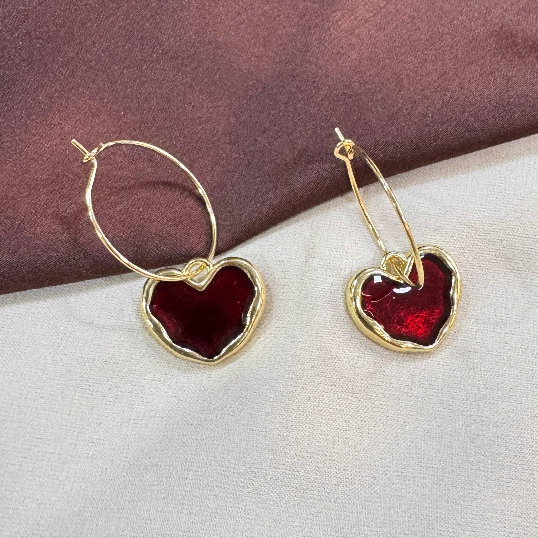 TFC Red Heart Gold Plated Dangler Earrings