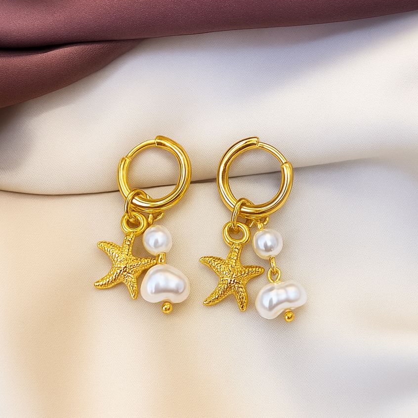TFC Pearl Star Gold Plated Dangler Earrings