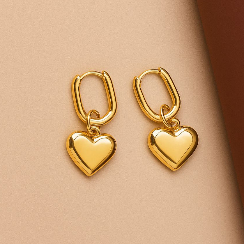 TFC Oval Heart Gold Plated Dangler Earrings