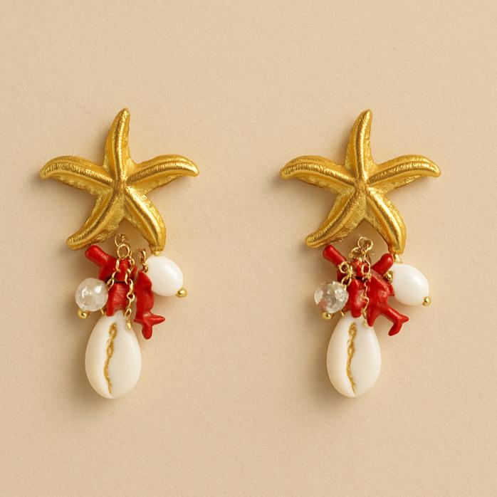 TFC Red Star Gold Plated Dangler Earrings
