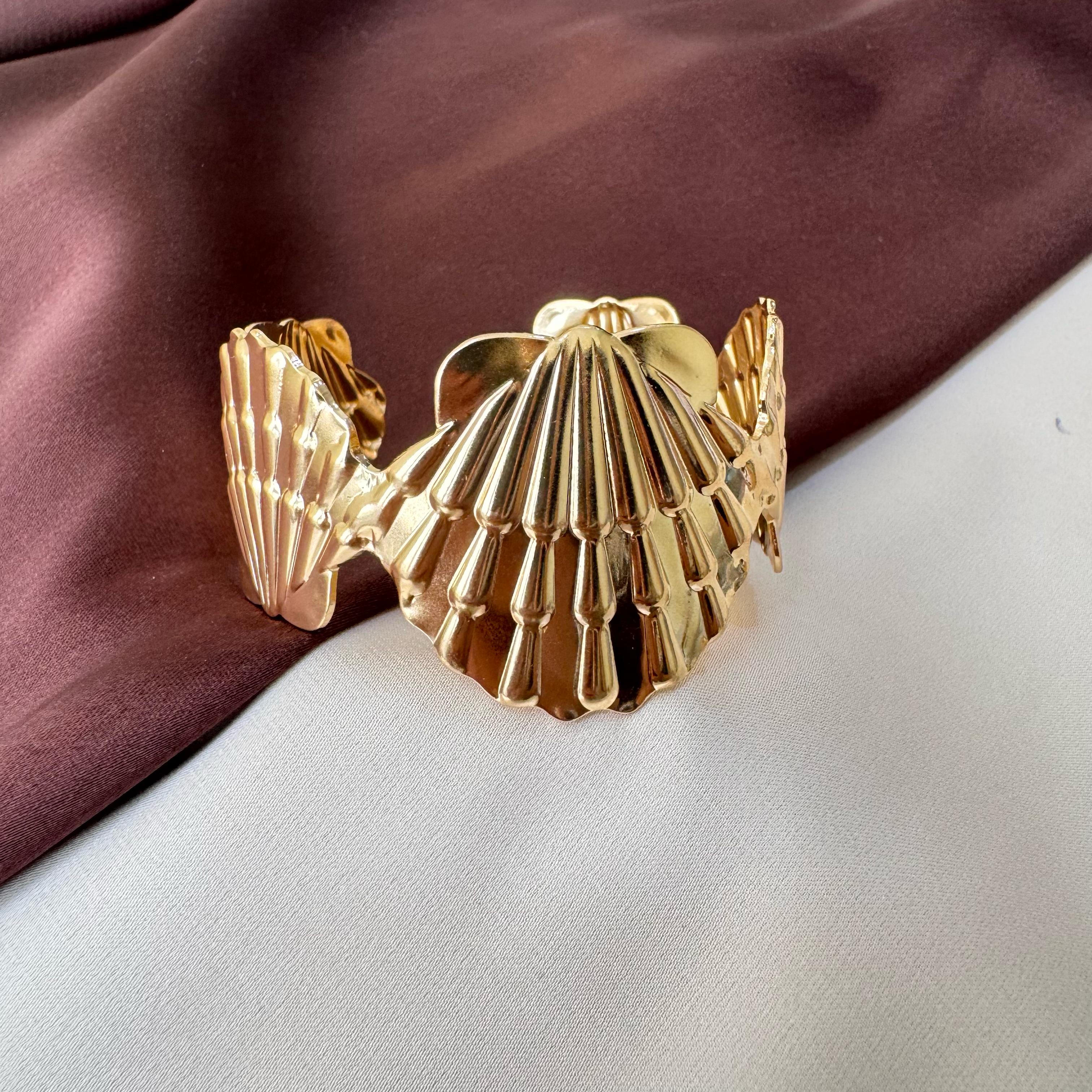 TFC Adjustable Shell Style Gold Plated Cuff Bracelet