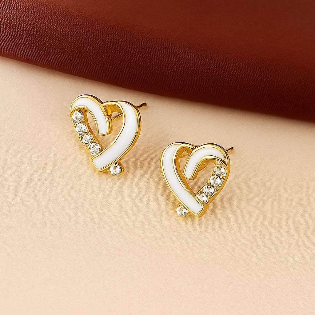 TFC White Heart Gold Plated Stud Earrings