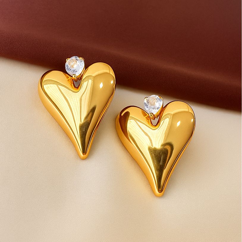 TFC Stone Heart Gold Plated Stud Earrings