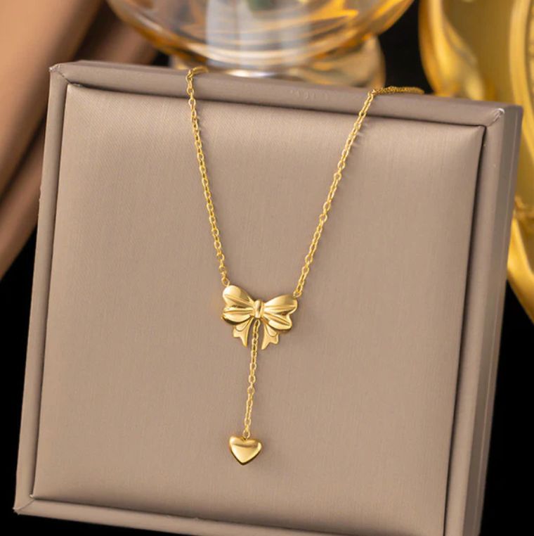 TFC Bow Heart Gold Plated Necklace