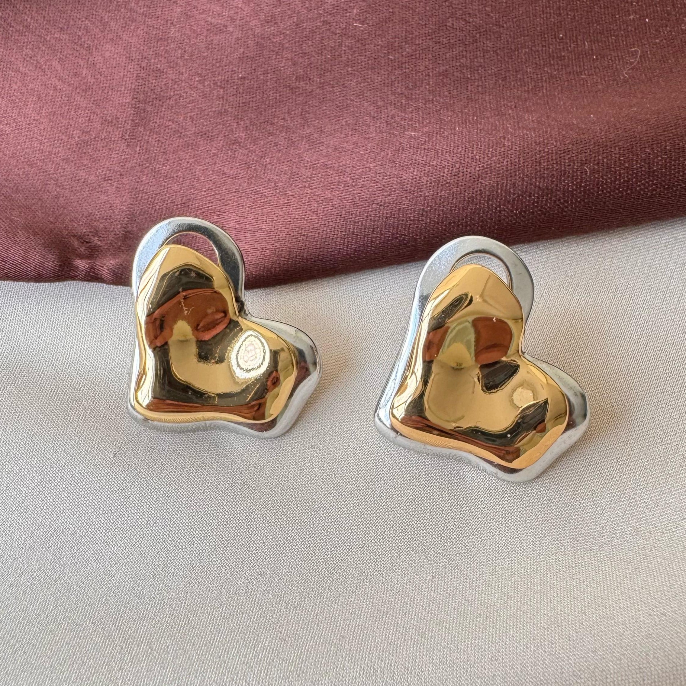 TFC Dual Tone Heart Gold Plated Stud Earrings