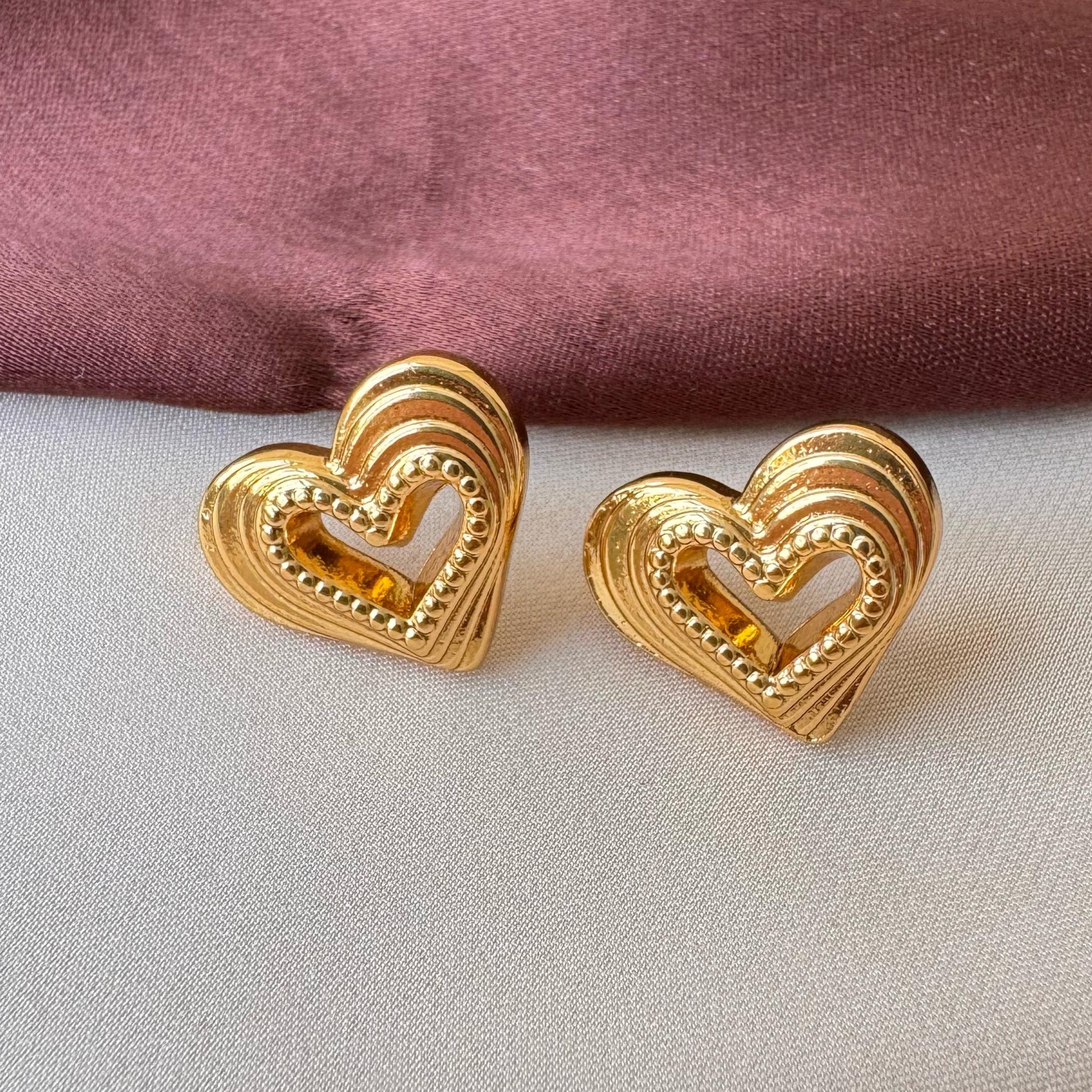 TFC Jewel Heart  Gold Plated Stud Earrings