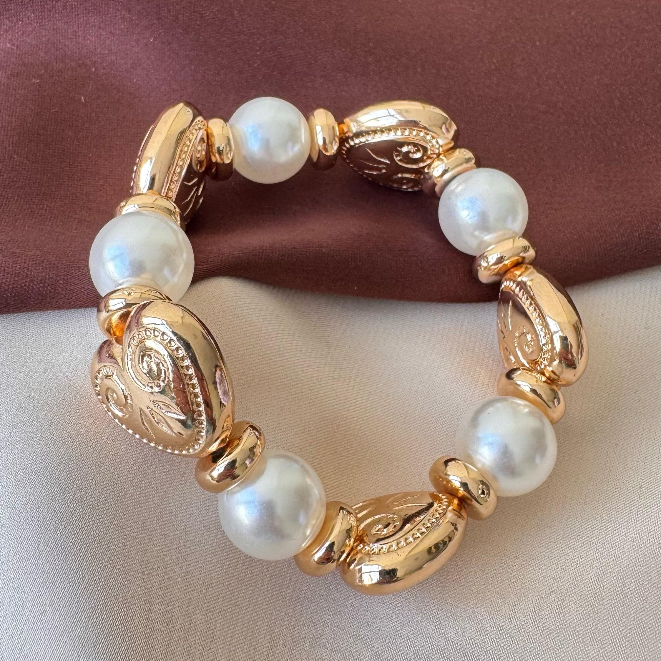 TFC Crafted Heart Pearl Gold Plated Bracelet