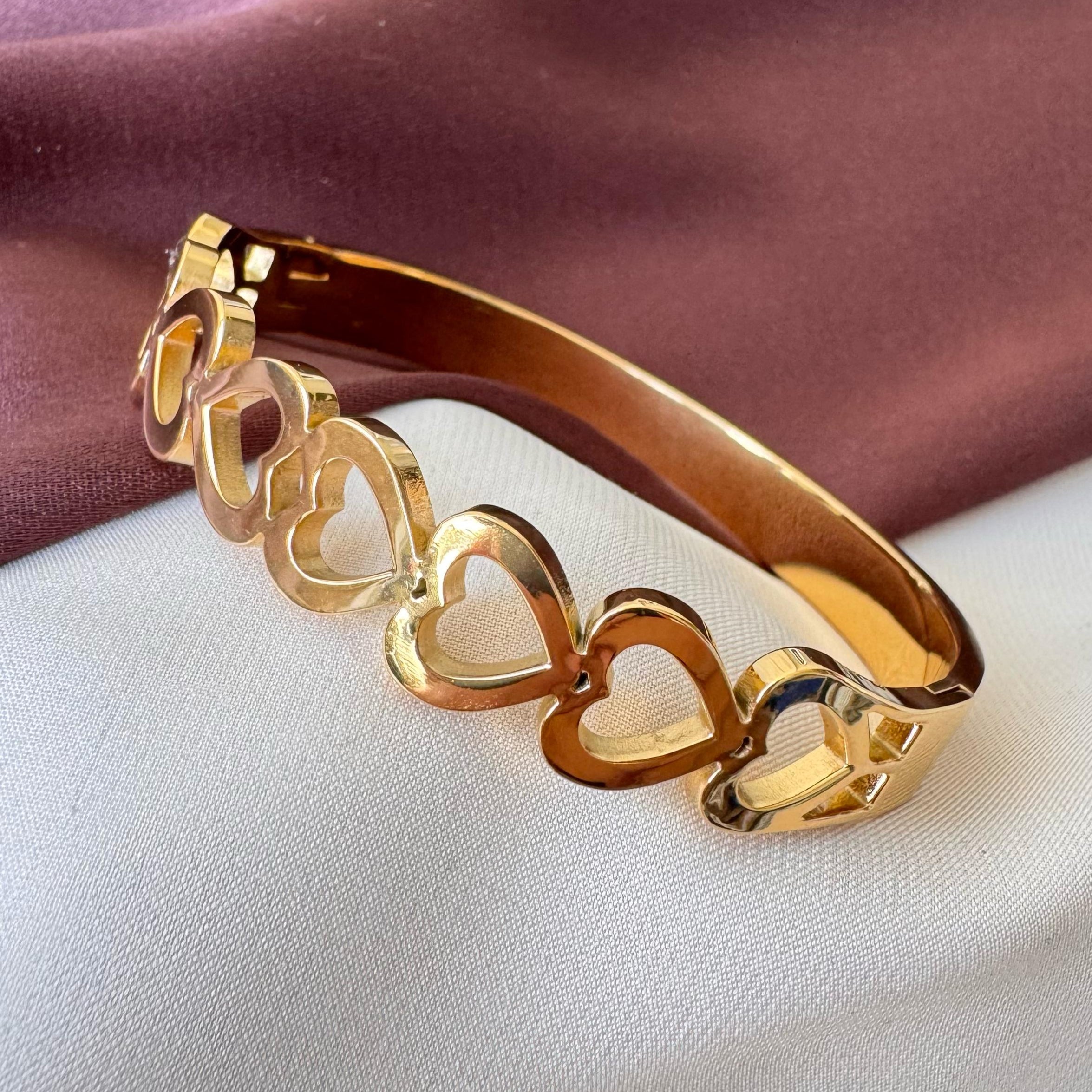TFC Size 2.6 Hollow Heart Gold Plated Bracelet Bangle