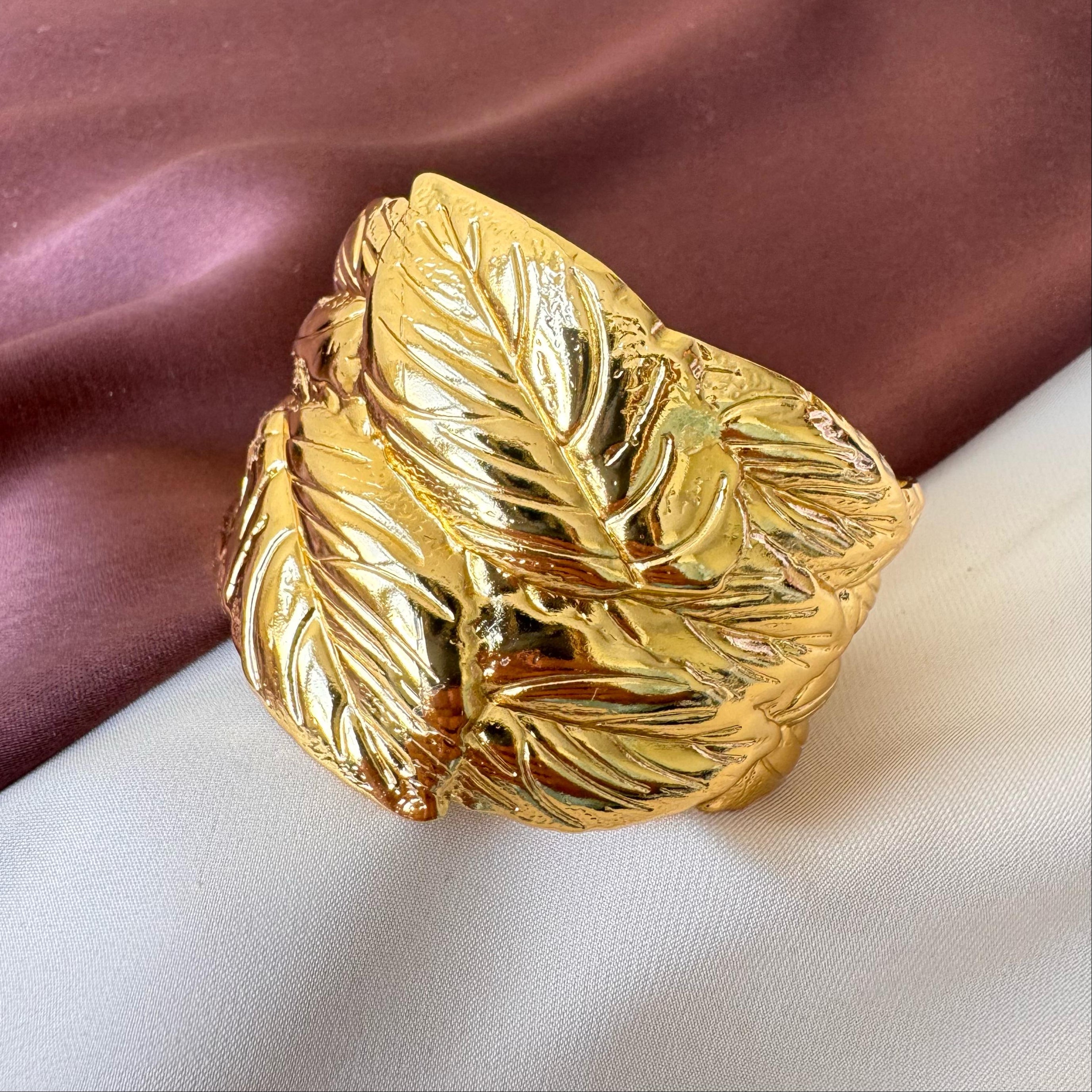 TFC Adjustable Leaf Gold Plated Cuff Bracelet