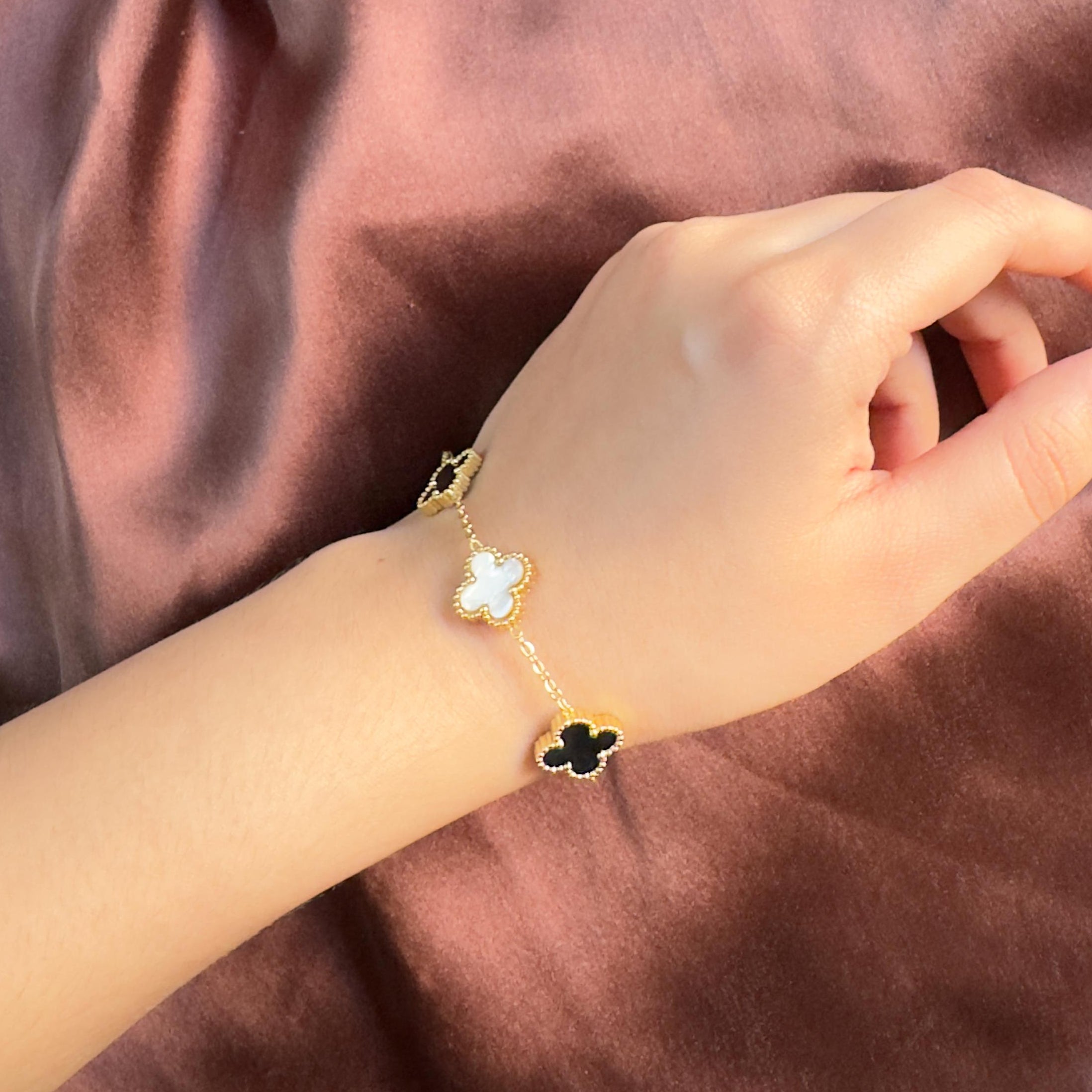TFC Black N White Clover Gold Plated Bracelet