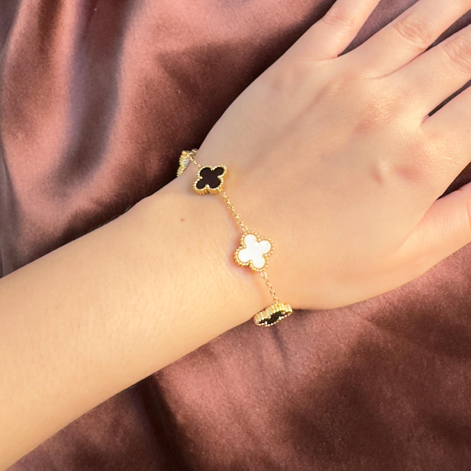 TFC Black N White Clover Gold Plated Bracelet