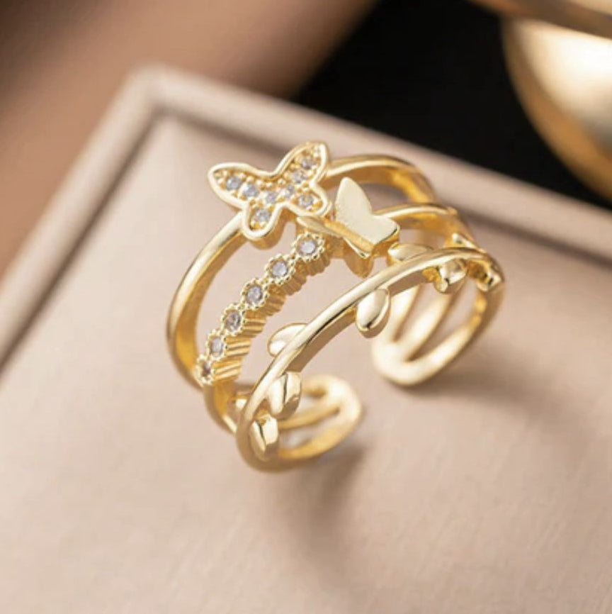 TFC Adjustable Butterfly Gold Plated Ring