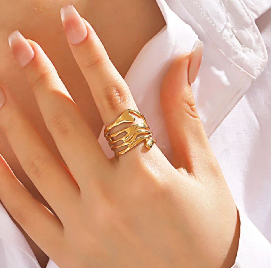 TFC Adjustable Line Bunch Gold Plated Ring