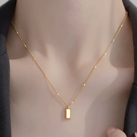 TFC Perfect Rectangle Gold Plated Pendant Necklace