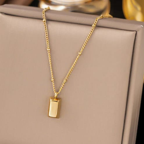 TFC Perfect Rectangle Gold Plated Pendant Necklace