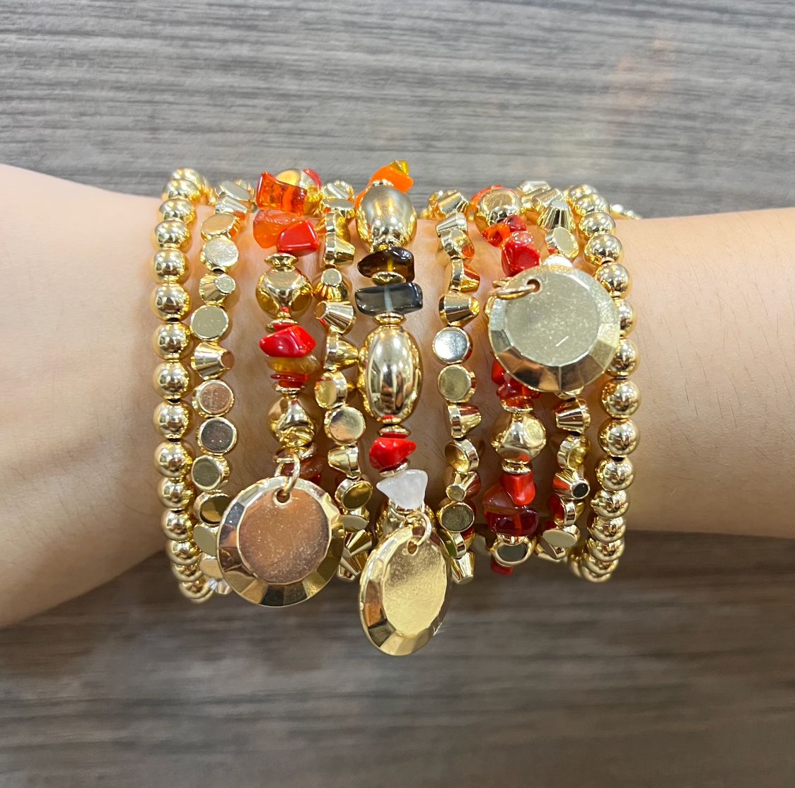 TFC Tangerine Bead Gold Plated Bracelet (set of 9)
