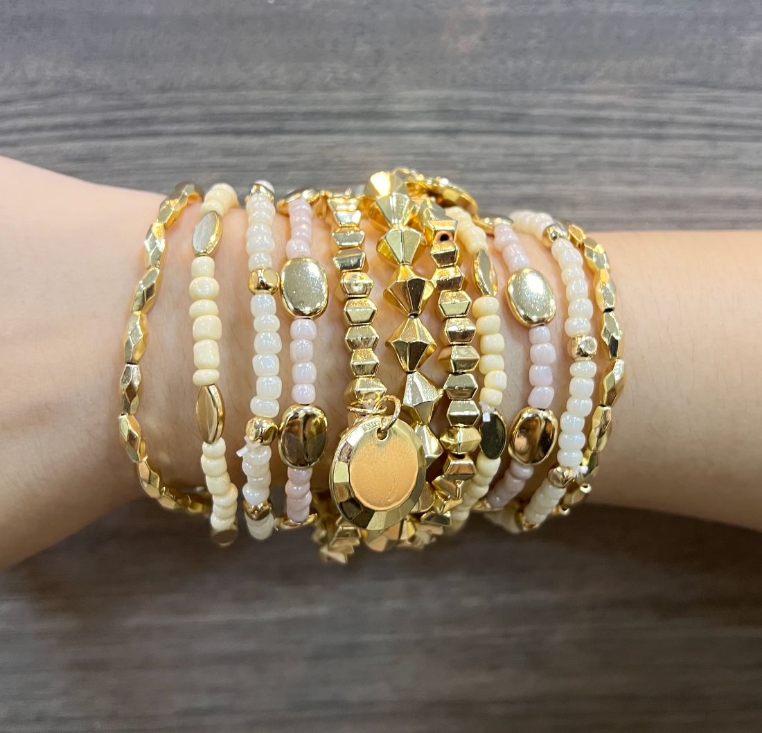 TFC White Bead Gold Plated Bracelet (set of 11)