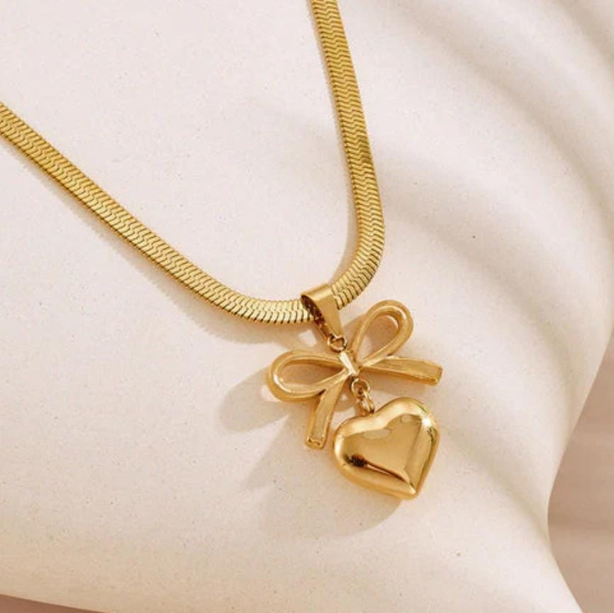 TFC Bow Heart Gold Plated Necklace