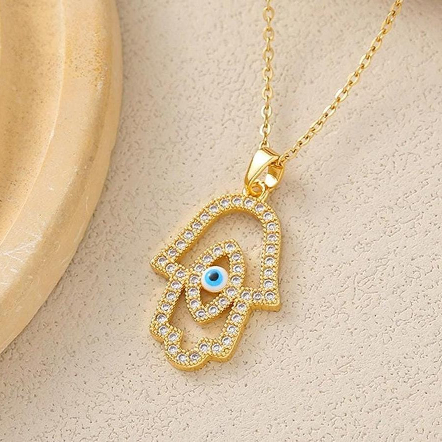 TFC Humsa Stone Hand Gold Plated Necklace