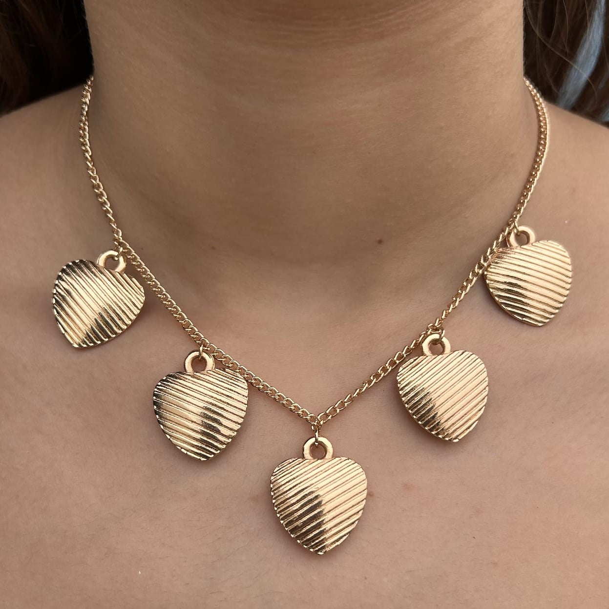 TFC 5 Liner Heart Gold Plated Necklace