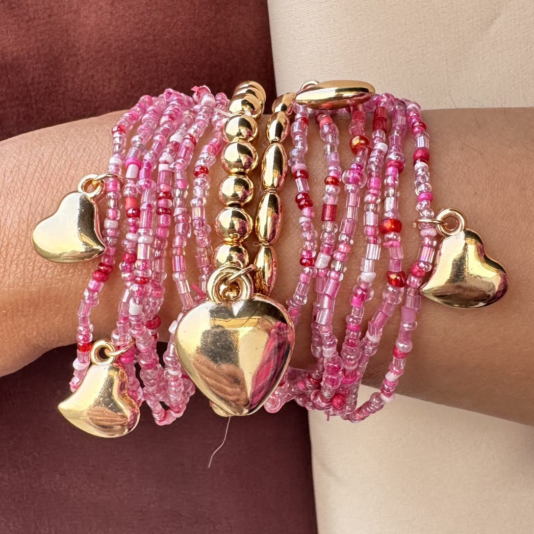 TFC Pink Hearts Gold Plated Bracelet (set of 14)