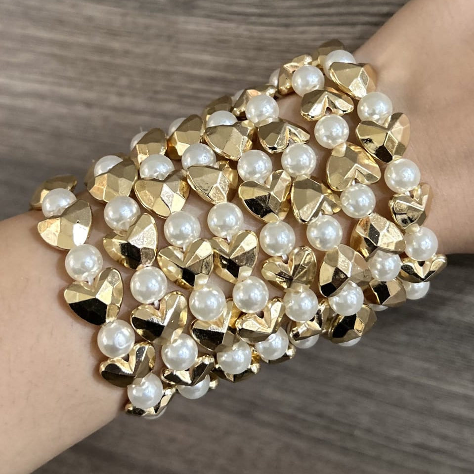 TFC Heart Pearl Gold Plated Bracelet (set of 8)