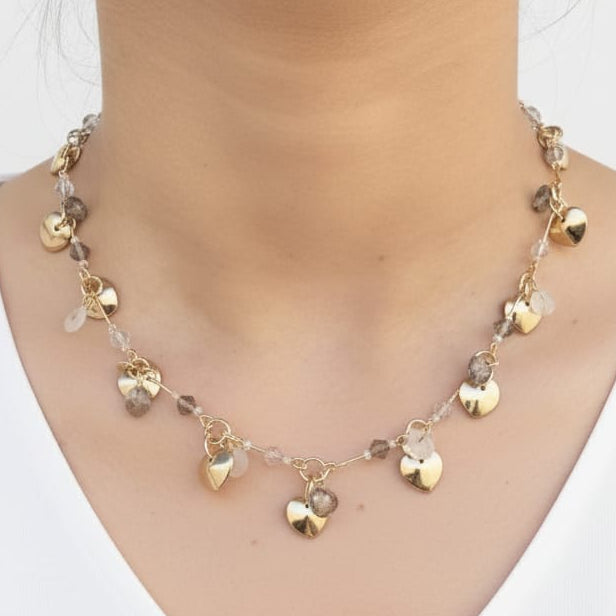 TFC Multi Heart Charm Gold Plated Layered Necklace