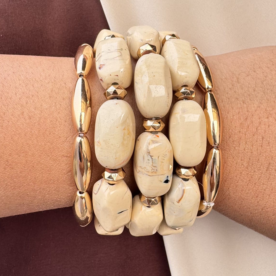 TFC Creamy Oval Gold Plated Bracelet ( set of 5)