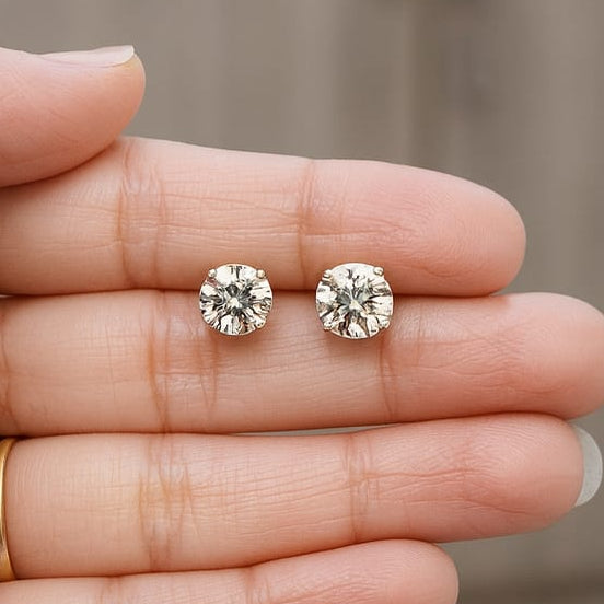 TFC White Stone Gold Plated Stud Earrings