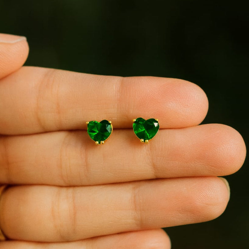 TFC Emerald Heart Gold Plated Stud Earrings