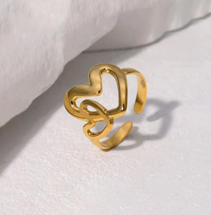 TFC Adjustable Dual Heart Gold Plated Ring