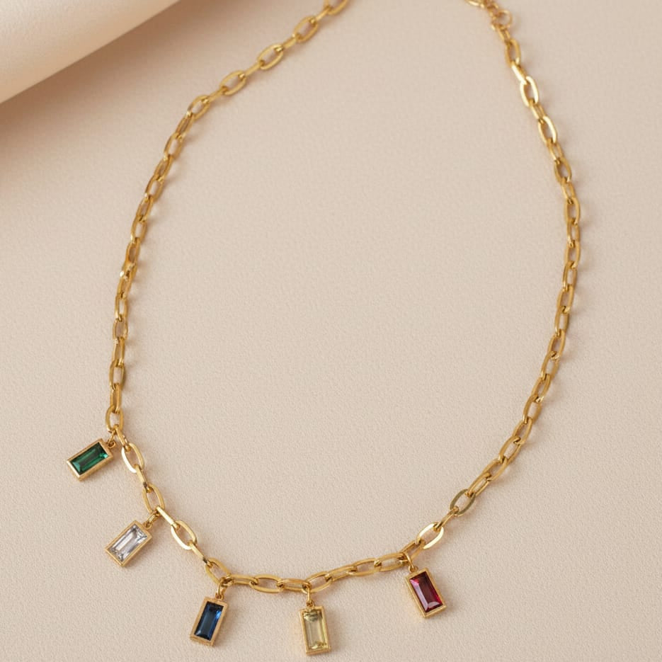 TFC Multi Recto Stone Gold Plated Necklace