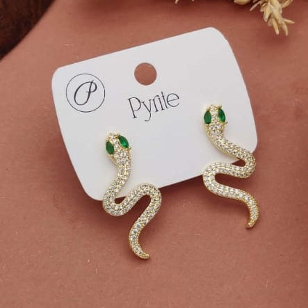 TFC Green Eyes Snake Gold Plated Earrings
